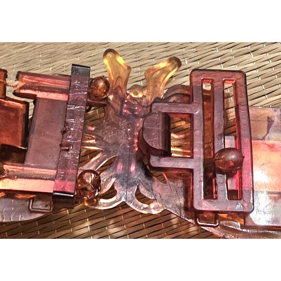 Boho Mod Lucite And Metal Link Belt Butterfly Clasp 1960s 30 Inches - Picture 9 of 10